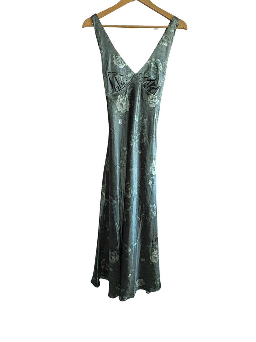 Rowa Size Medium Green Satin Babydoll Maxi Dress Formal Party Travel Vacation